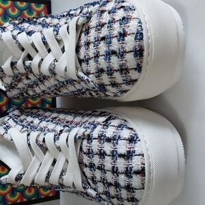 KURT GEIGER Evil Eye Sneaker Plaid Fabric Tie Closure  SIZE 9